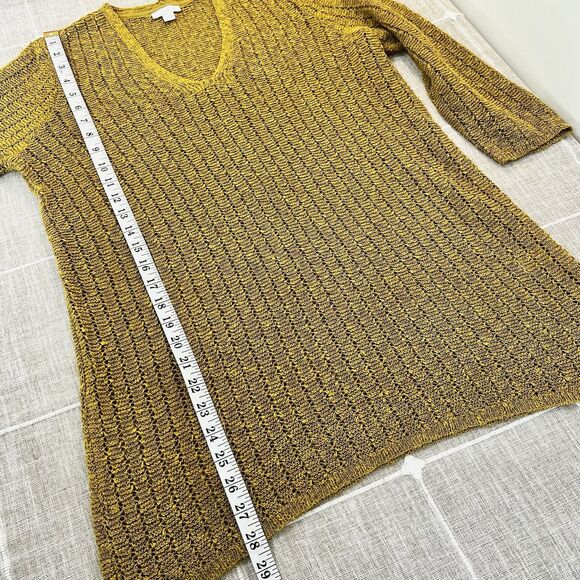J. Jill Gilded Coin Mustard Yellow Open Knit Sweater Women’s M - Picture 11 of 11